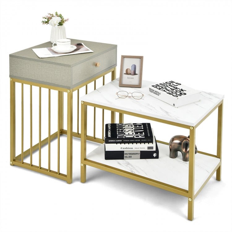 2 Pieces Modern Nesting Coffee Table Set with Drawer and Shelf - Gallery View 8 of 10