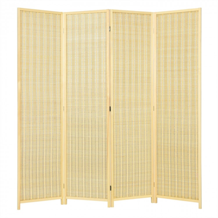 Portable 6 ft 4 panel folding room divider screen in natural color, featuring a tightly woven design for optimal.