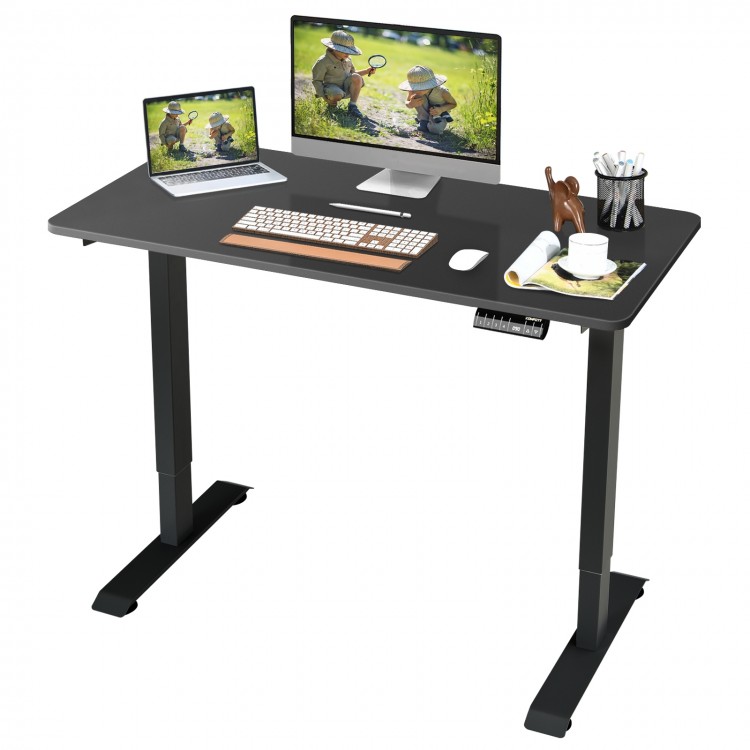 Electric height adjustable standing desk in black with memory controller, spacious tabletop, and ergonomic design for.