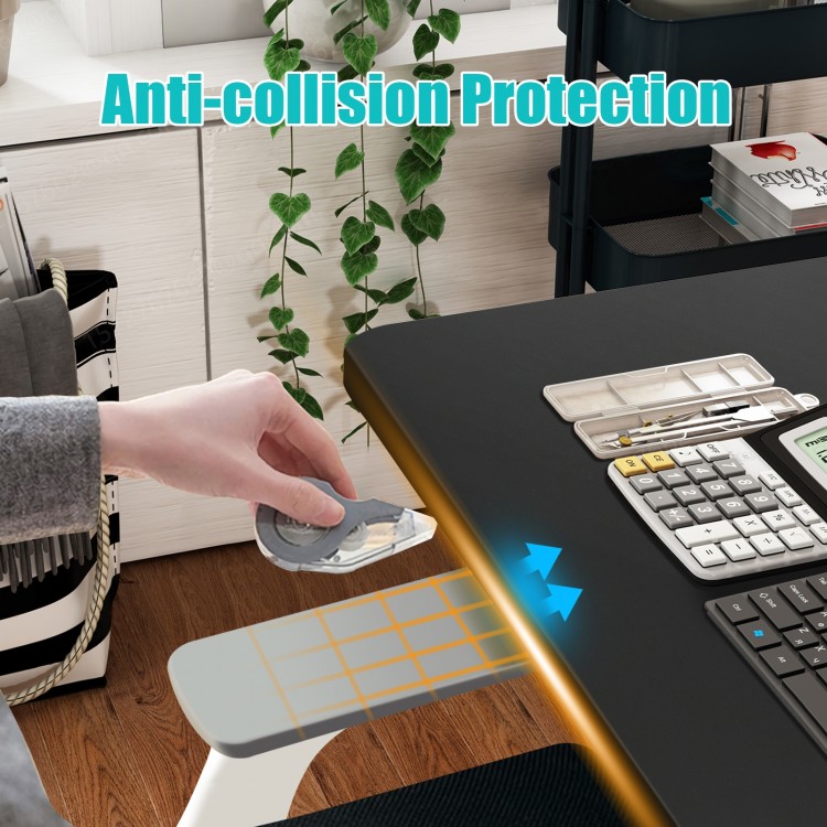 Electric height adjustable standing desk with anti-collision protection and memory controller for ergonomic workspace.