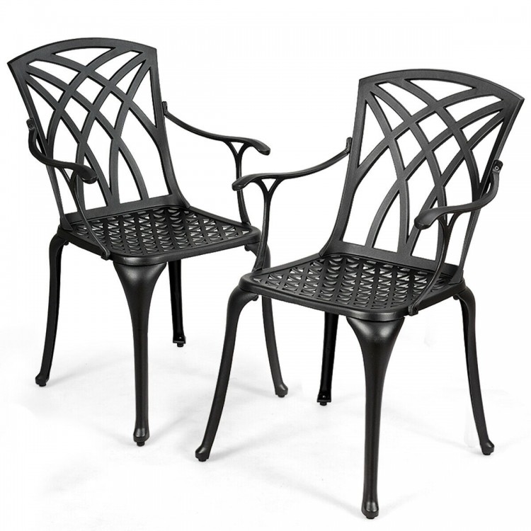 2 Pieces Durable Aluminum Dining Chairs Set with Armrests - Gallery View 1 of 9