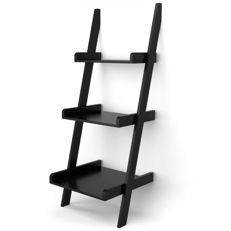 3.7 Feet 3-Tier Wooden Leaning Rack Wall Book Shelf Ladder - Gallery View 1 of 11