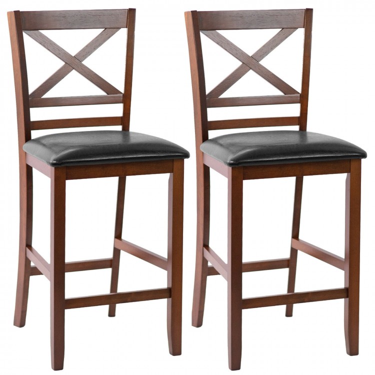 Set of 2 wooden bar stools with PU leather seats, 25-inch height, ideal for kitchen or dining room use.