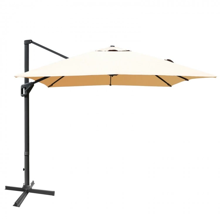 Rectangular 10x13 feet cantilever umbrella in beige with 360° rotation, ideal for gardens and backyards.
