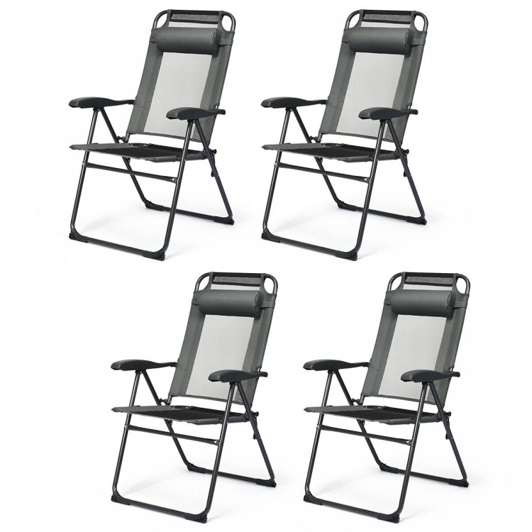 4 Pieces Patio Garden Adjustable Reclining Folding Chairs with Headrests - Gallery View 1 of 11