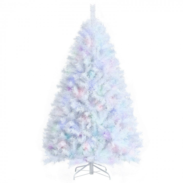 6 feet artificial Christmas tree with iridescent branch tips, featuring a white color and a sturdy X-shaped iron base.