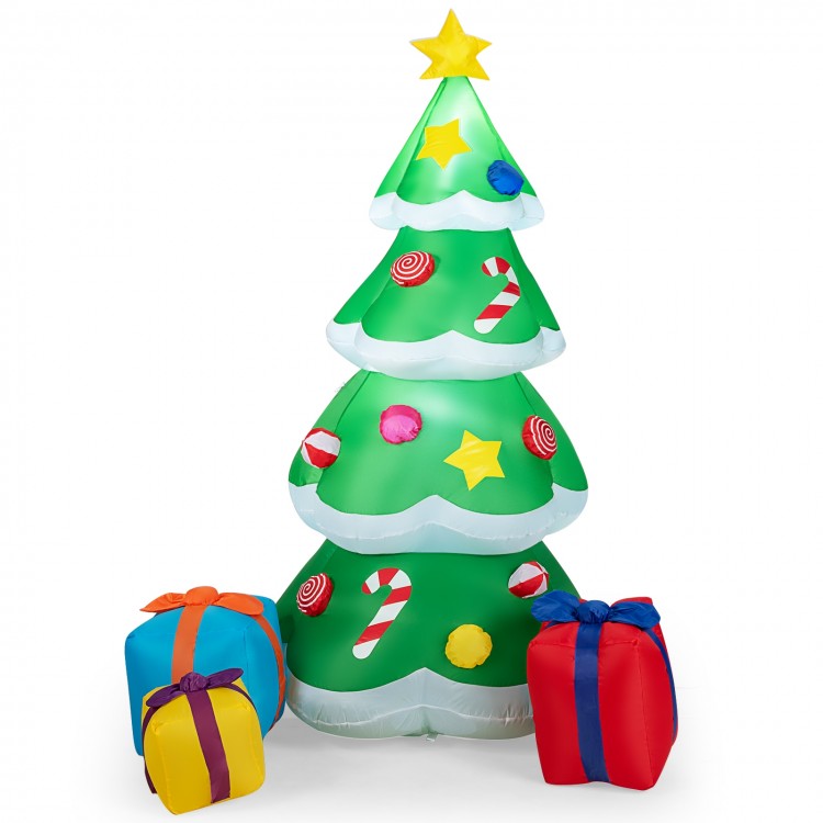 Inflatable Christmas tree with colorful decorations and three gift-wrapped boxes, perfect for indoor and outdoor.