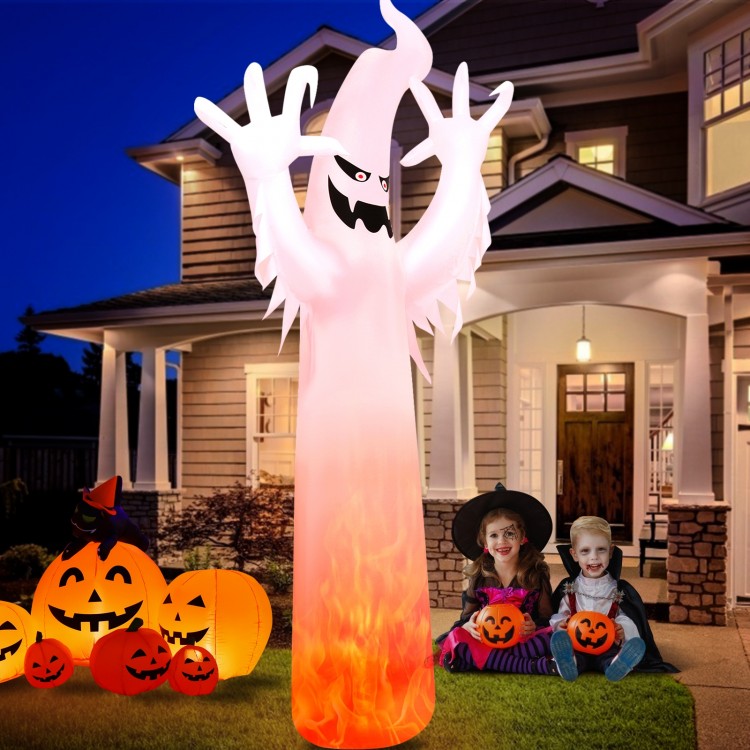 12 feet Halloween inflatable ghost decoration with built-in LED lights, perfect for yard or park displays.