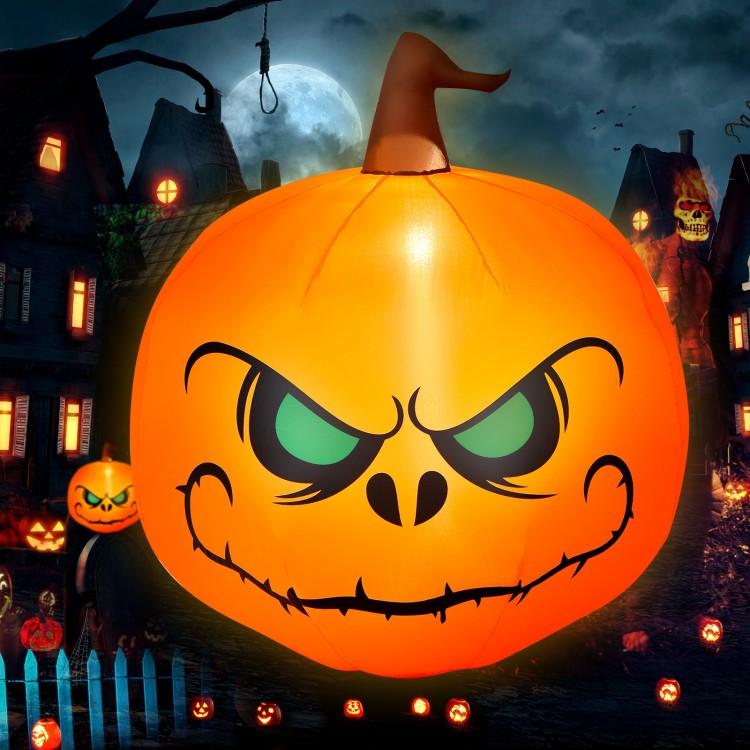 4 feet Halloween inflatable pumpkin with LED light, featuring a scary face, perfect for outdoor decoration.