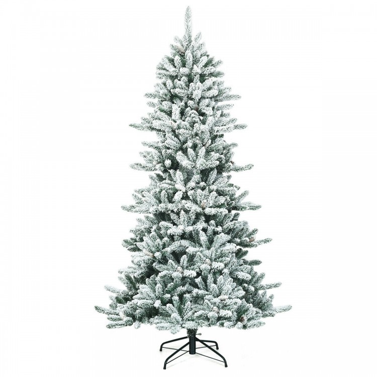 7 feet tall snow-flocked slim artificial Christmas fir tree with 1108 branch tips, perfect for festive indoor and.
