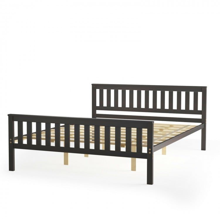 Queen wood platform bed with headboard, featuring a solid wood frame and under-bed storage for versatile bedroom use.