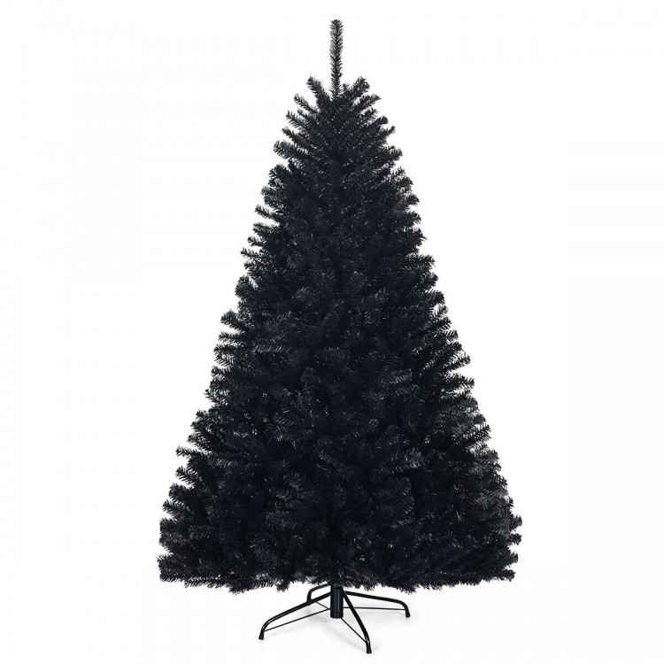 Black 6-foot hinged artificial Christmas tree with 1036 branch tips, perfect for customizable holiday decor.