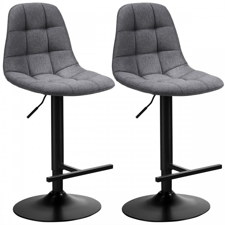 Gray adjustable bar stool showcasing a cushioned linen seat and sleek design, perfect for modern dining areas.