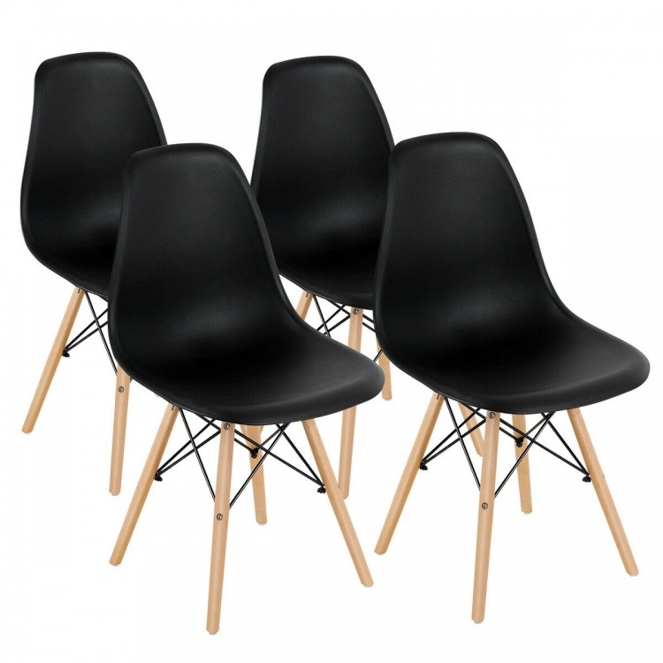 Set of 4 black modern dining chairs with wood legs, ergonomic design for comfort, suitable for kitchen or office use.