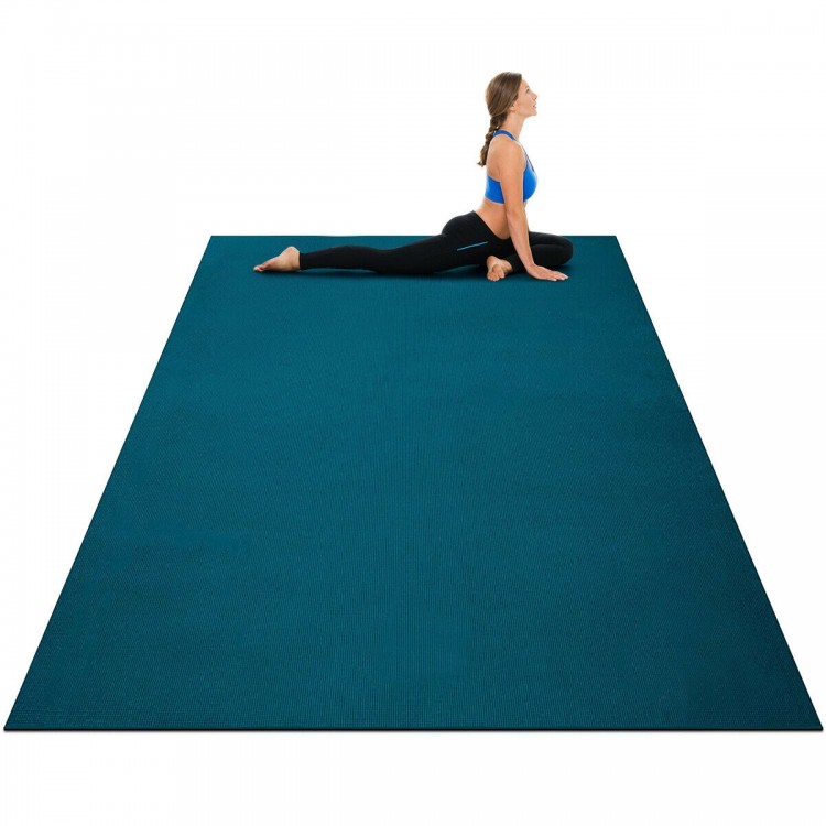 Navy workout yoga mat with double-sided anti-skid design, adjustable Velcro straps, ideal for exercise and easy.