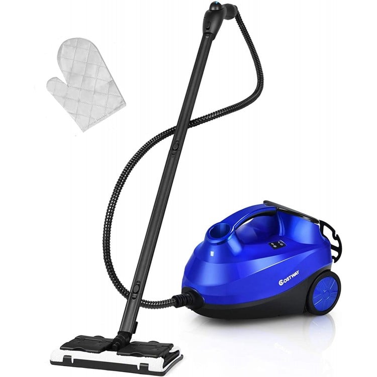 Blue 2000W heavy-duty steam cleaner mop with detachable unit, 1.5L tank, and 19 accessories for versatile cleaning.