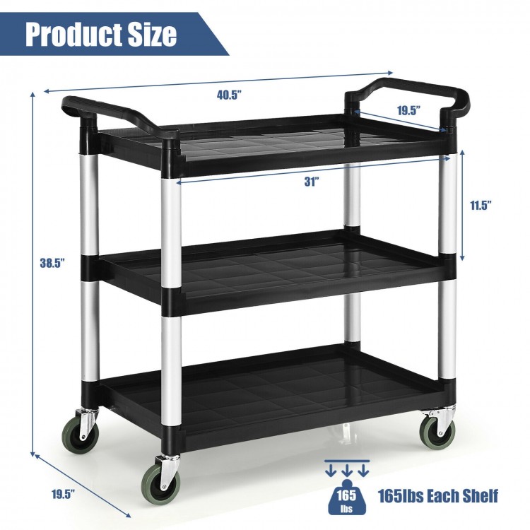 3-shelf utility service cart with aluminum frame, 490lbs capacity, and rolling casters for easy transport in various.