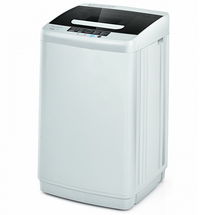 Portable 8.8 lbs washing machine with drain pump, LED display, and stainless steel tub, ideal for apartments and RVs.