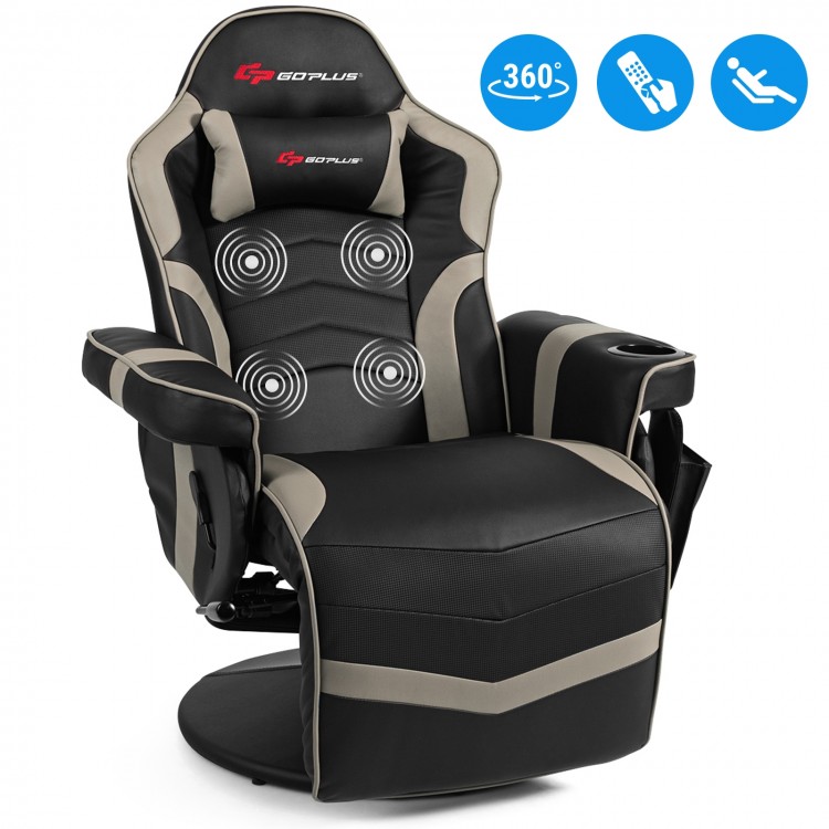 Ergonomic high back massage gaming chair in gray with 4 massage points, adjustable backrest, and swivel base for.