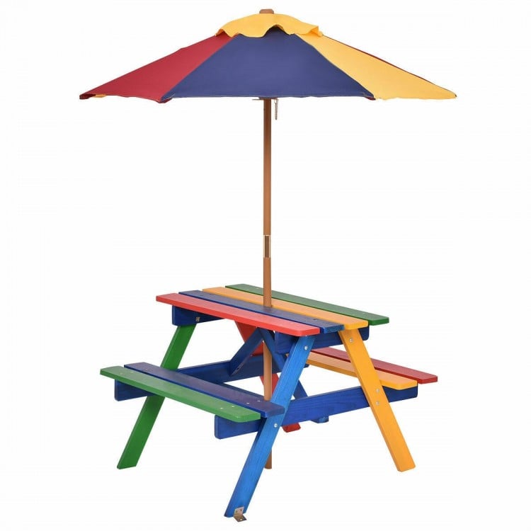 4 Seat Kids Picnic Table with UmbrellaCostway Gallery View 3 of 12