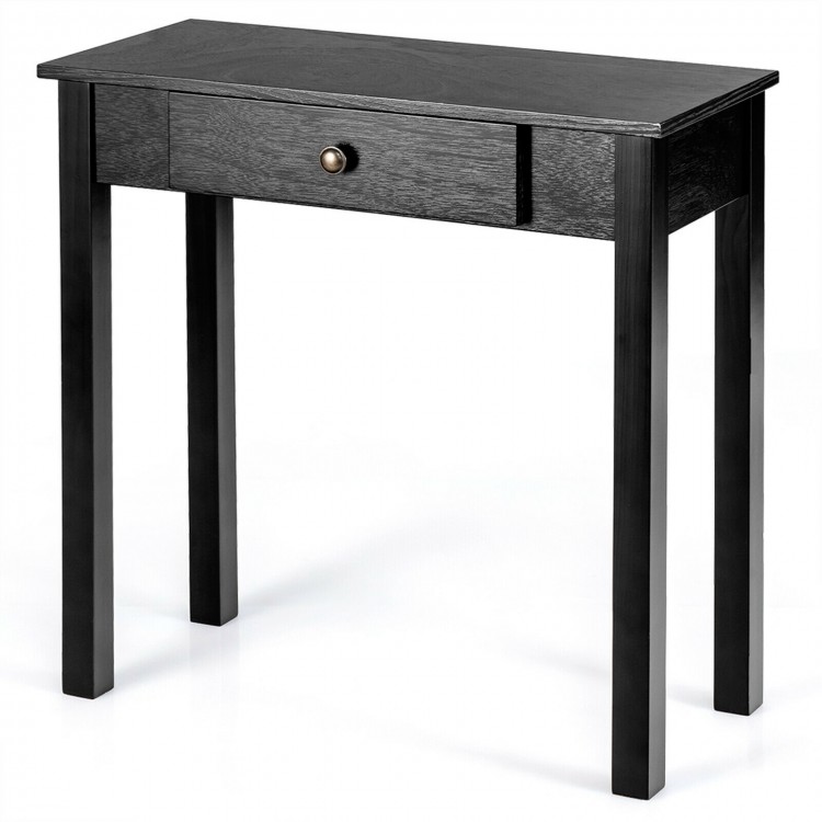 Small space console table in black with a drawer, crafted from wood and MDF, perfect for living room or hallway use.
