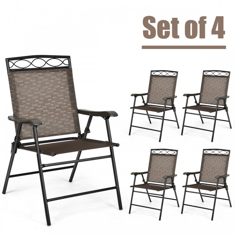 Set of 4 patio folding chairs with a heavy-duty steel frame, breathable fabric, ideal for outdoor activities and.