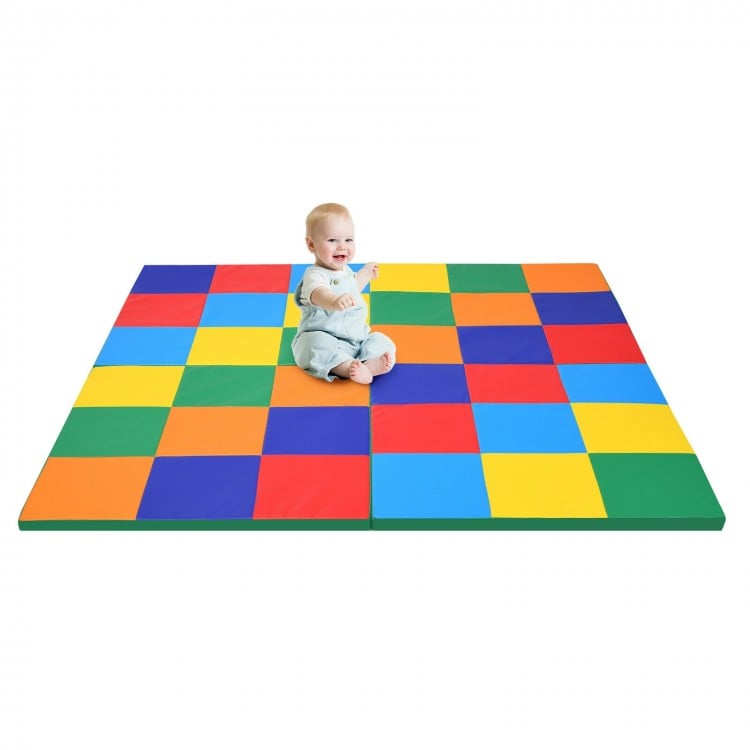 Colorful 58-inch baby folding activity floor mat made of non-toxic PU and EPE, ideal for toddler play and color.