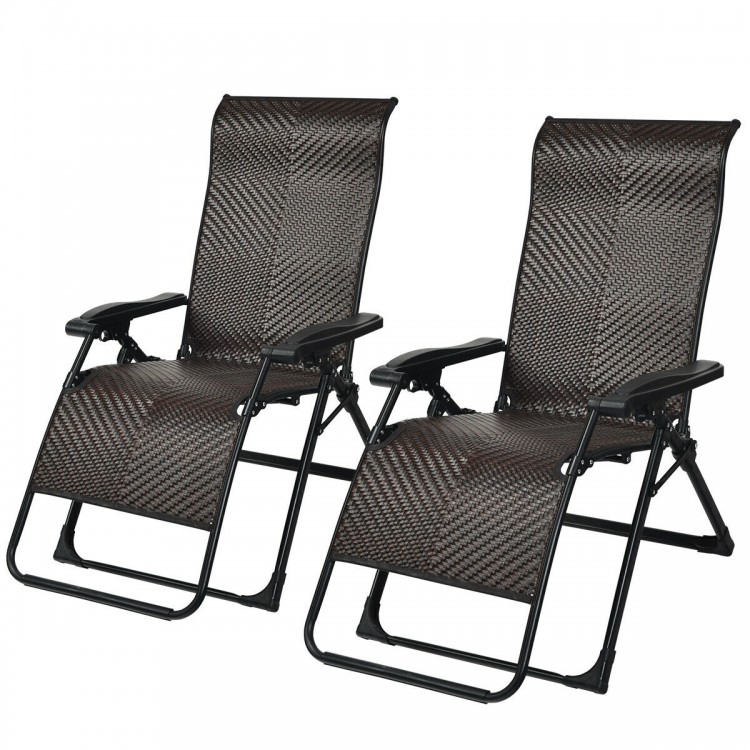Two pieces of patio rattan zero gravity lounge chairs with adjustable design, perfect for outdoor relaxation and.