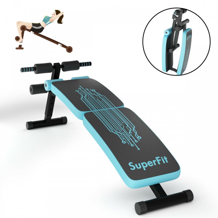 Adjustable abdominal twister trainer in blue, designed for various incline positions, perfect for muscle toning at home.
