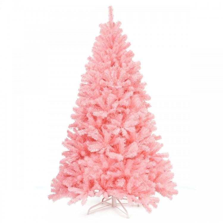 6 feet pink artificial Christmas tree with full-bodied design and sturdy metal stand, perfect for festive decorations.