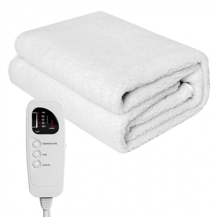 Massage bed warmer heating pad with digital controller, 5 heat settings, and detachable connector for easy washing.