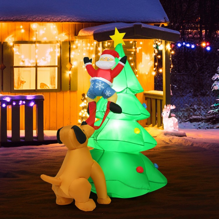 Inflatable 6.5 feet Christmas tree with Santa and LED lights, perfect for outdoor holiday decorations.