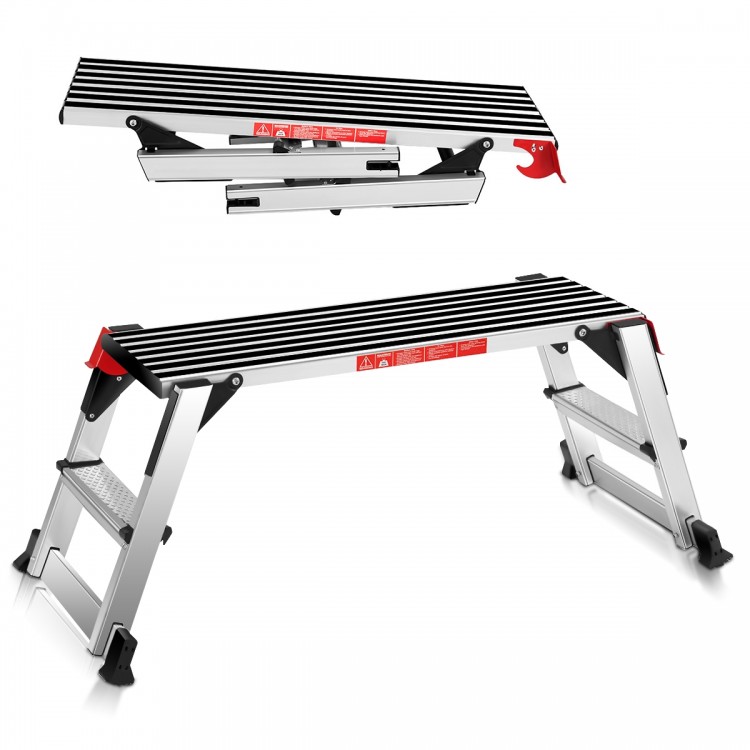 Folding aluminum step stool ladder with non-slip surface, ideal for home tasks and easy storage.