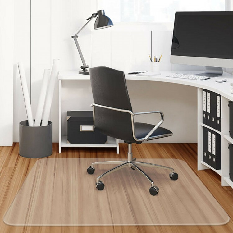Transparent 47 x 47 inch PVC chair floor mat with non-slip backing, ideal for protecting hardwood floors in office.