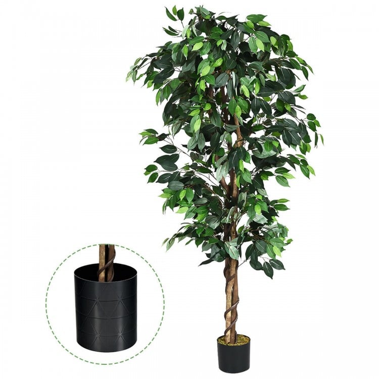 6 feet artificial ficus silk tree with realistic leaves and twisting rattan trunk, ideal for home or office decor.