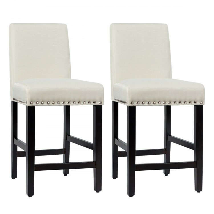 Beige kitchen chairs with rubber wood legs, featuring a soft cushion and ergonomic backrest, ideal for dining or bar.