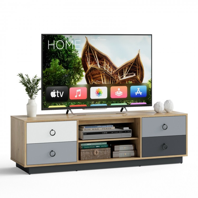 Modern 55-inch TV stand with two storage cabinets, engineered wood, and cable management for organized living room.