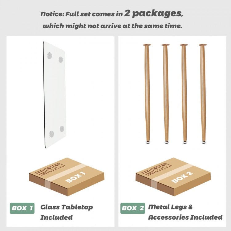 Glass tabletop and metal legs of the Modern Glass Rectangular Dining Table, ideal for home or office use.