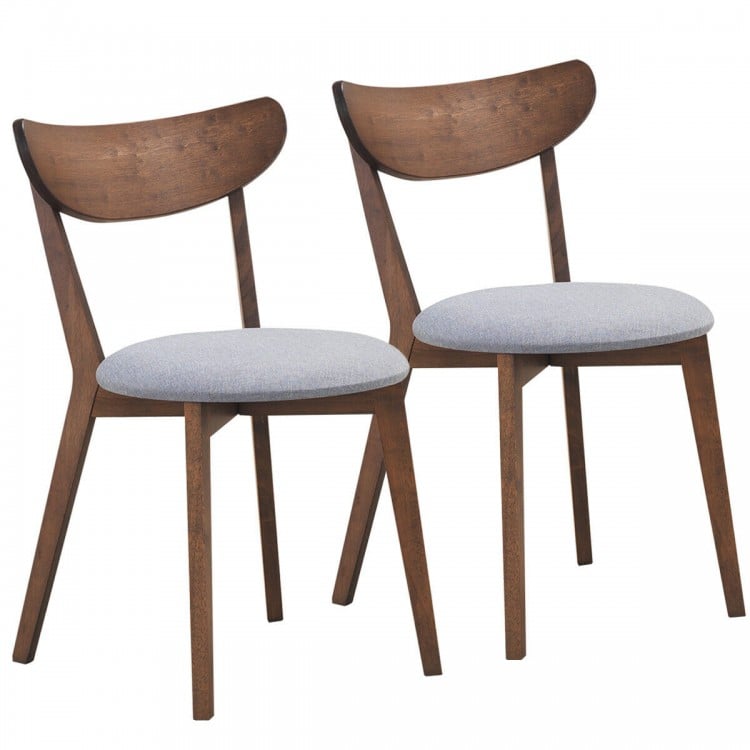 Set of 2 dining chairs with upholstered curved back and rubber wood legs, ideal for living room or dining room use.