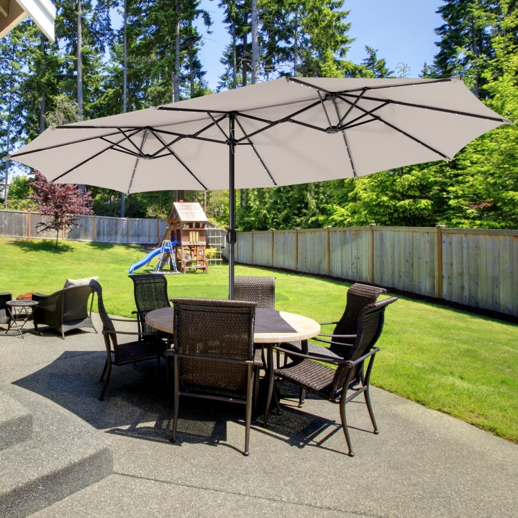 15 Feet Twin Patio Umbrella with 48 Solar LED Lights - Gallery View 2 of 10