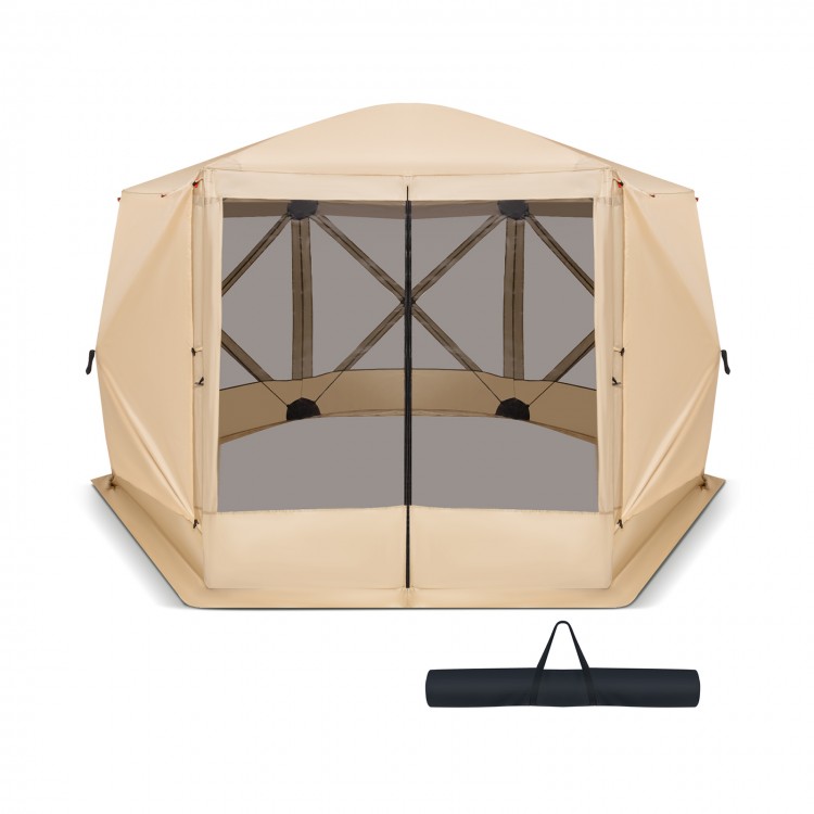 Pop-up screen house tent with mesh sidewalls, 11.5 x 11.5 ft, portable carrying bag, ideal for outdoor gatherings.