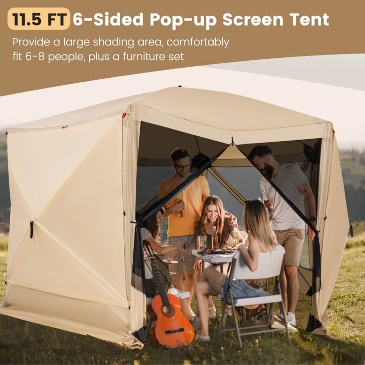 6-sided pop-up screen tent, 11.5 x 11.5 ft, for 6-8 people, featuring mesh walls and durable polyester fabric for.