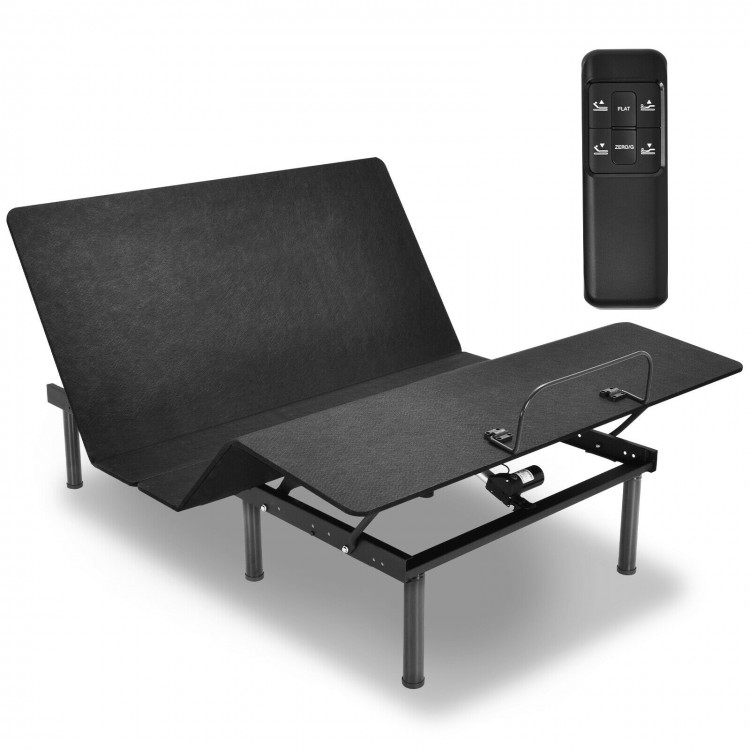Queen size adjustable bed base frame with wireless remote control, featuring heavy-duty steel construction and dual USB.