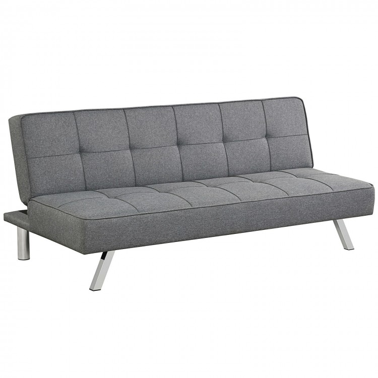 3-seat convertible sofa bed in gray linen fabric with stainless-steel feet, adjustable to 3 angles for versatile use.
