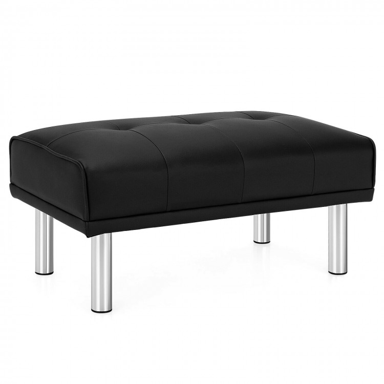 Rectangle tufted ottoman in black with stainless steel legs, ideal as a footrest or bed end bench for versatile home.
