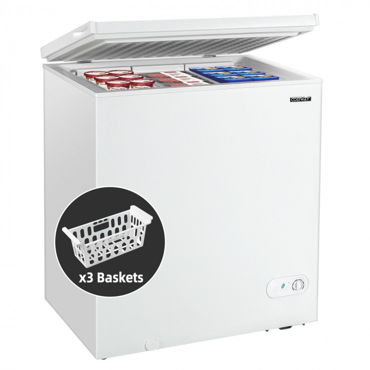 Chest freezer with flip-up lid, 5.2 cu.ft capacity, includes 3 baskets for organized storage, ideal for various spaces.