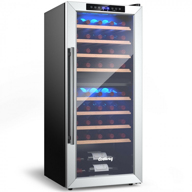 43-bottle wine cooler refrigerator with dual zone temperature control and stainless steel door for optimal wine.