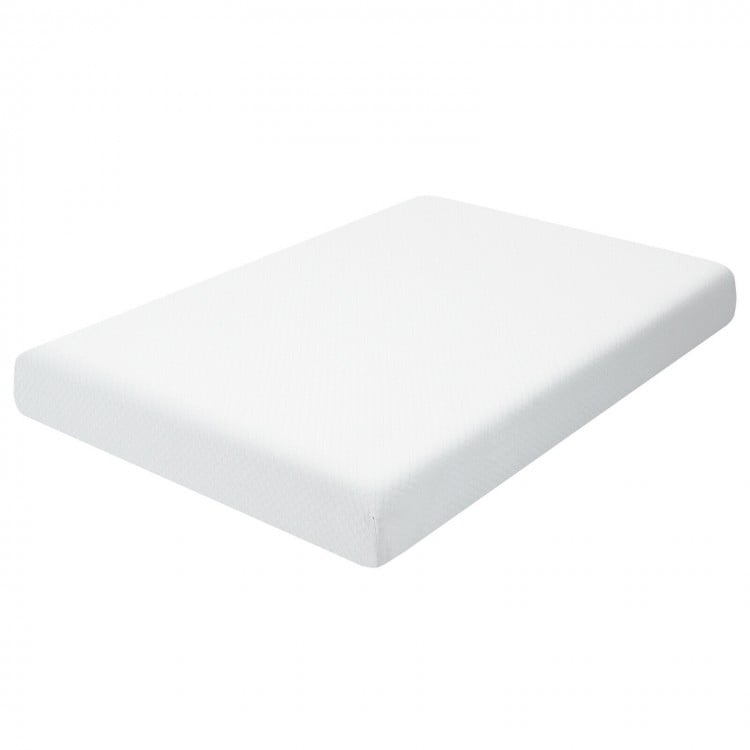 Twin size 8-inch foam mattress with breathable jacquard cover, featuring a non-slip bottom for stability and comfort.