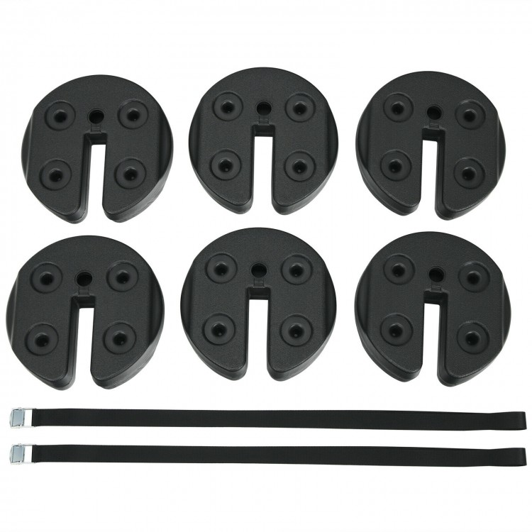 Set of 6 canopy weights with no-pinch design, made of weather-resistant PE, ideal for securing tents and umbrellas.