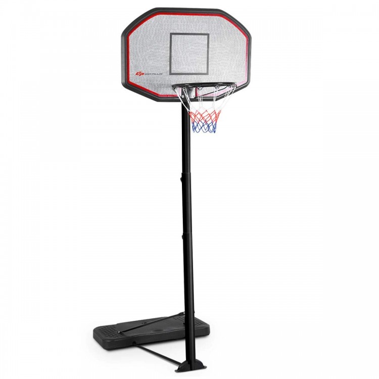 Height adjustable 43-inch basketball hoop with durable steel frame and movable base, suitable for indoor and outdoor.
